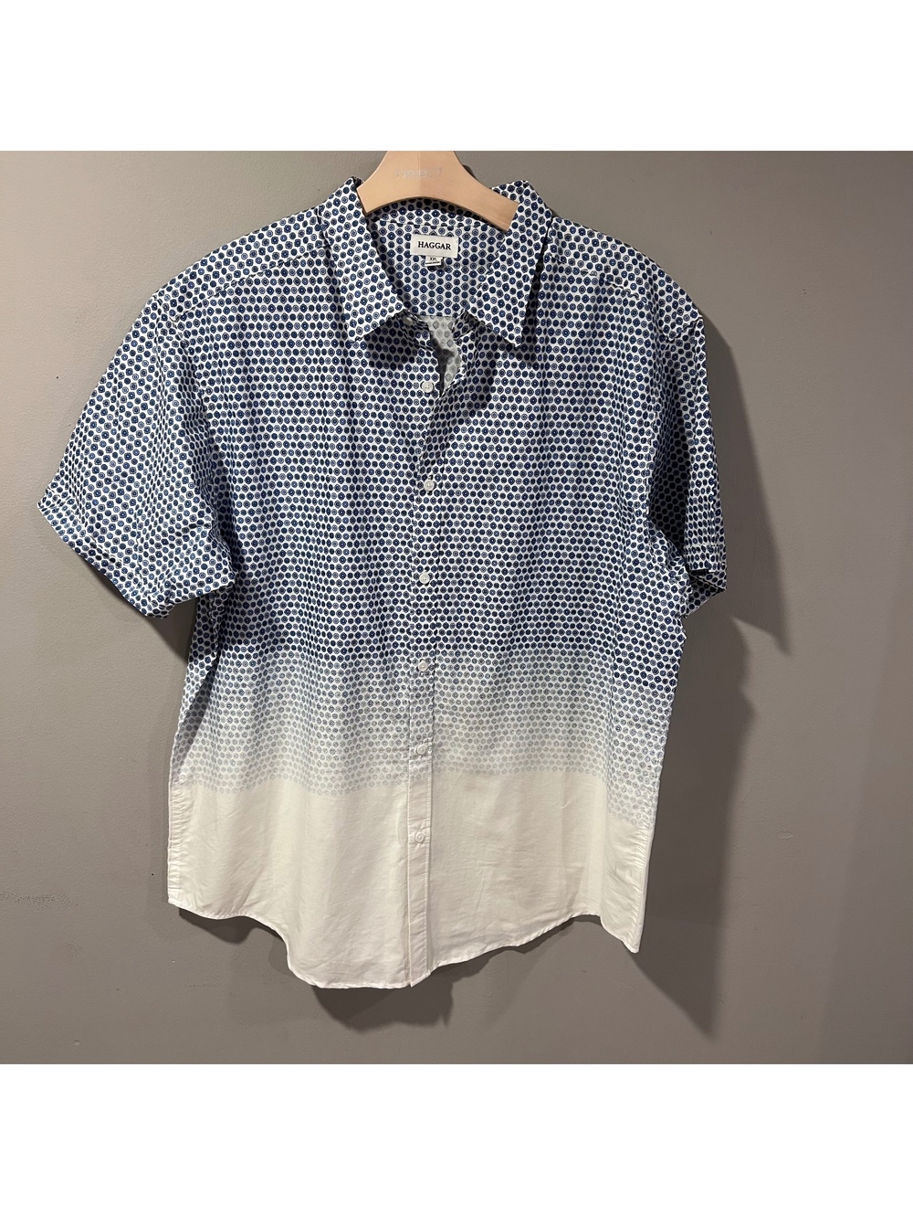 Haggar Men’s Ombré Button Down Short Sleeve Dress Shirt XXL EUC